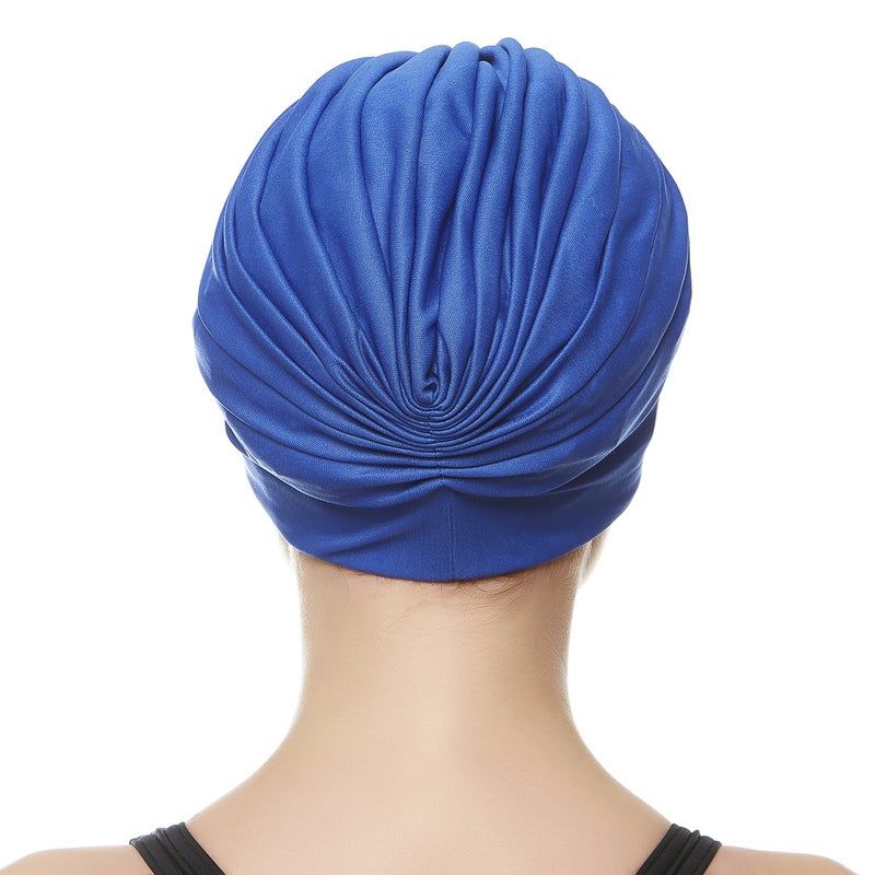 Beemo Swim Caps for Women Swimming Turban Polyester Latex Lined Pleated for Ladies - Royal Blue - Image 3